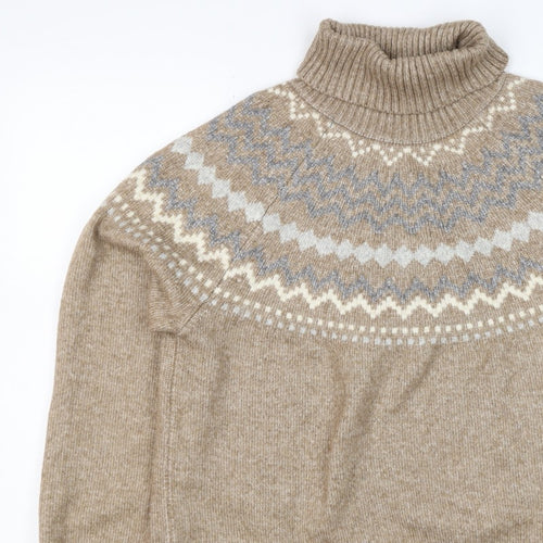 M&S Women’s Beige Fair Isle Roll Neck Knit Jumper Size L