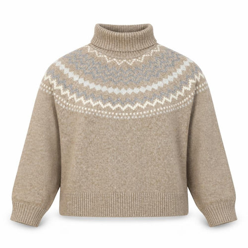 M&S Women’s Beige Fair Isle Roll Neck Knit Jumper Size L