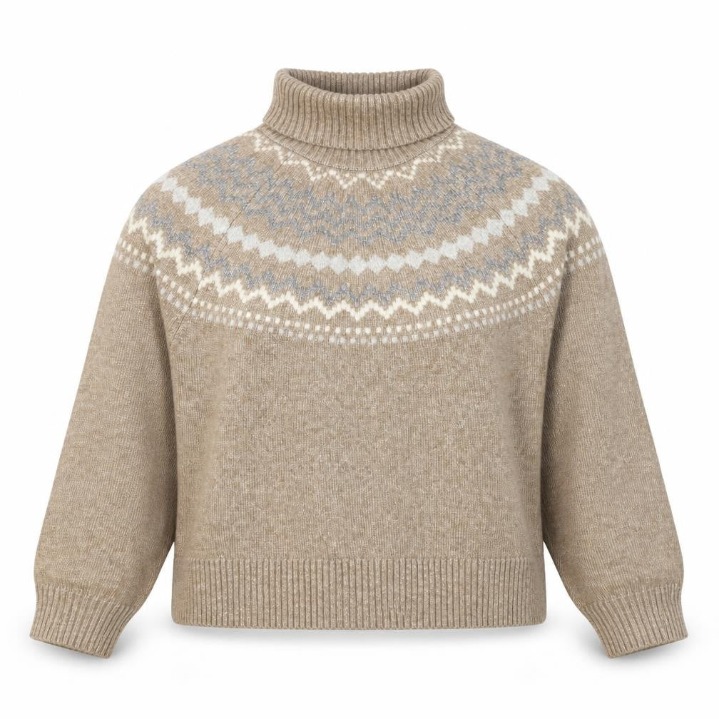 M&S Women’s Beige Fair Isle Roll Neck Knit Jumper Size L
