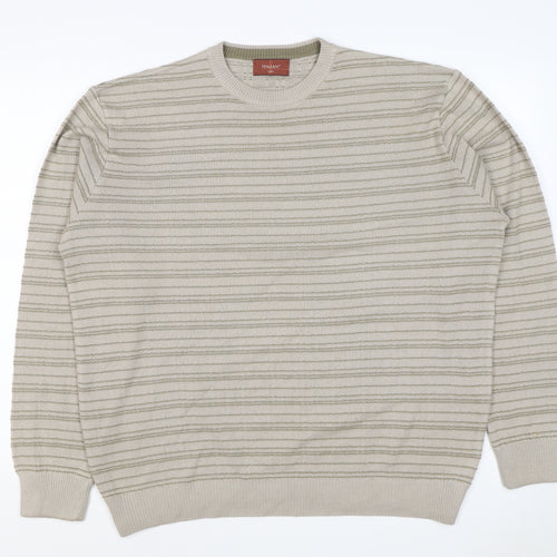 Marks & Spencer Men Beige L Striped Italian Yarn Cotton Pullover Jumper