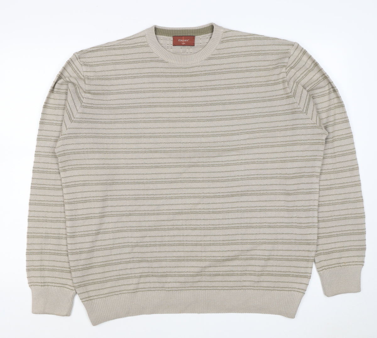 Marks & Spencer Men Beige L Striped Italian Yarn Cotton Pullover Jumper