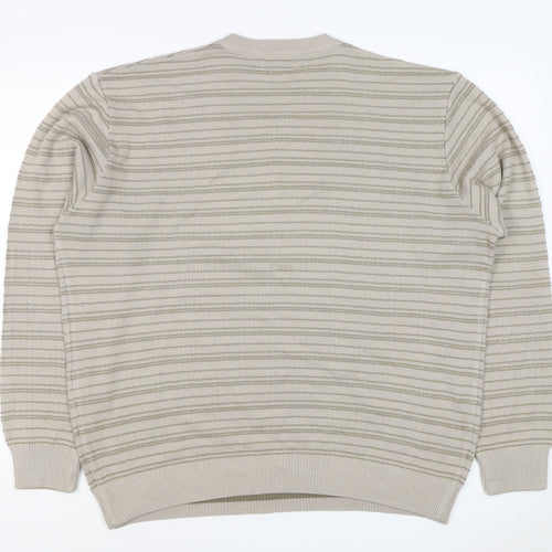 Marks & Spencer Men Beige L Striped Italian Yarn Cotton Pullover Jumper