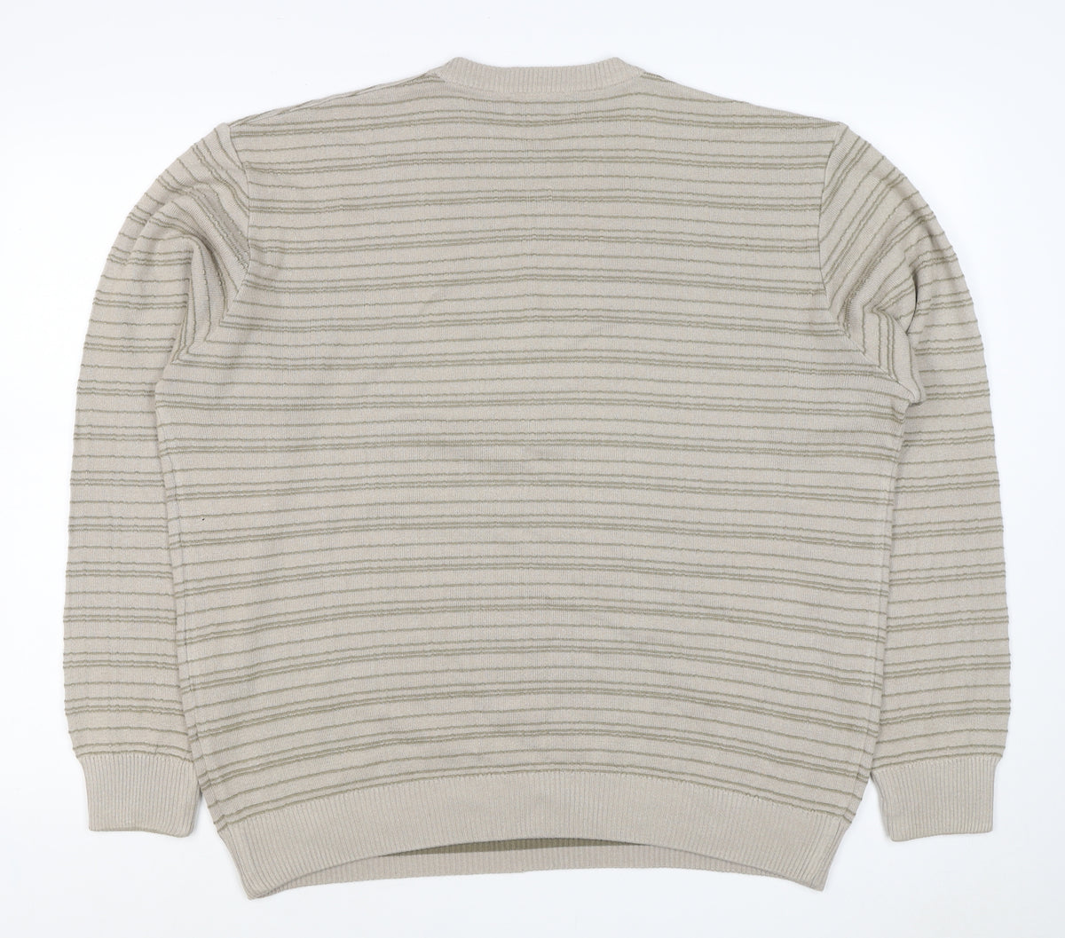 Marks & Spencer Men Beige L Striped Italian Yarn Cotton Pullover Jumper