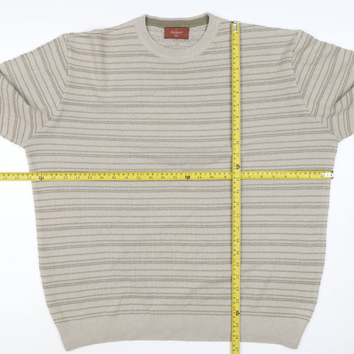 Marks & Spencer Men Beige L Striped Italian Yarn Cotton Pullover Jumper