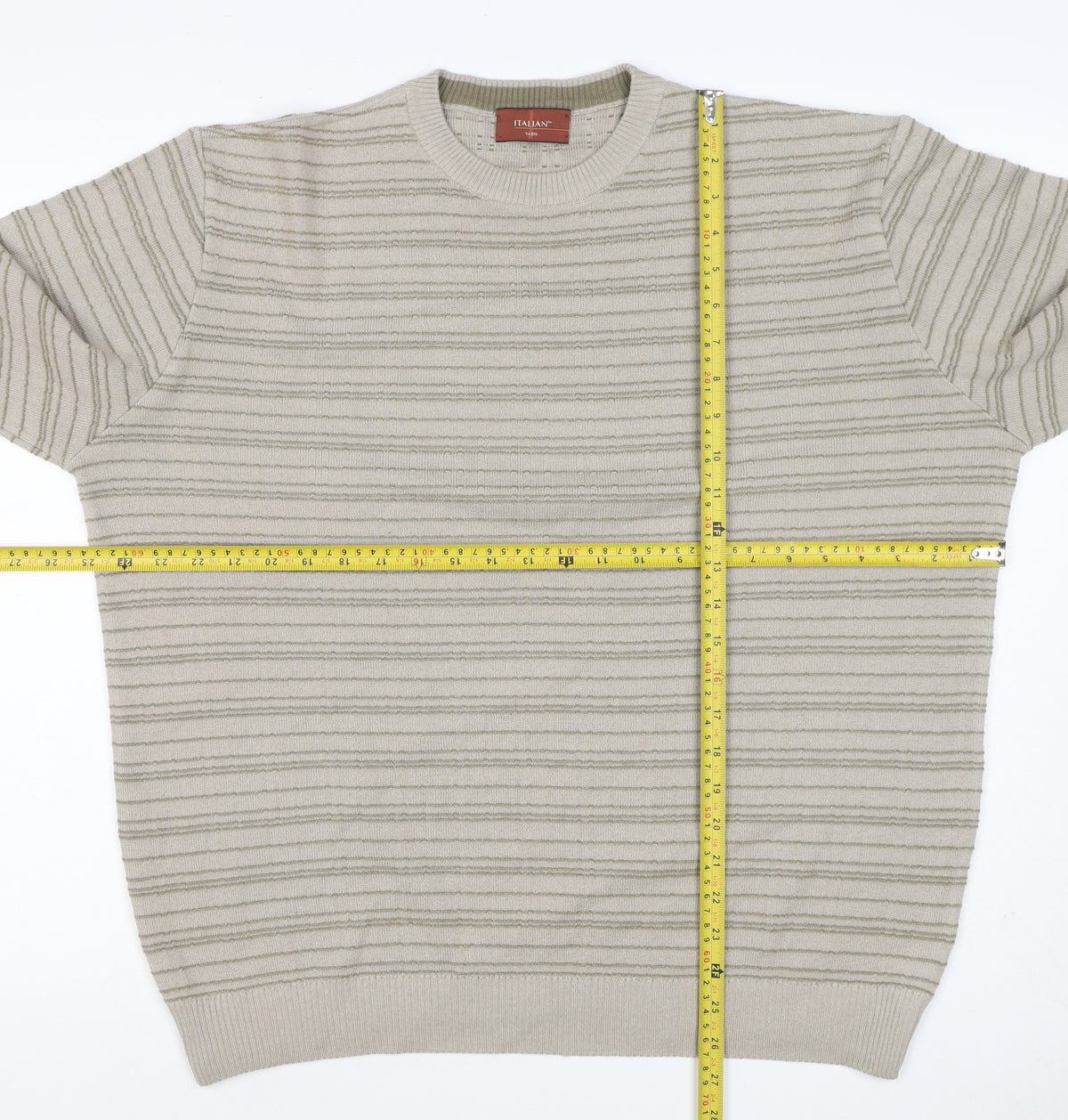 Marks & Spencer Men Beige L Striped Italian Yarn Cotton Pullover Jumper