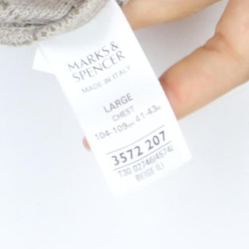 Marks & Spencer Men Beige L Striped Italian Yarn Cotton Pullover Jumper