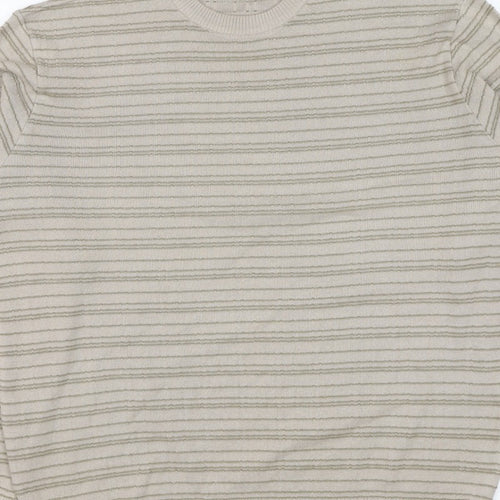 Marks & Spencer Men Beige L Striped Italian Yarn Cotton Pullover Jumper