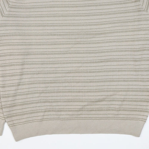 Marks & Spencer Men Beige L Striped Italian Yarn Cotton Pullover Jumper