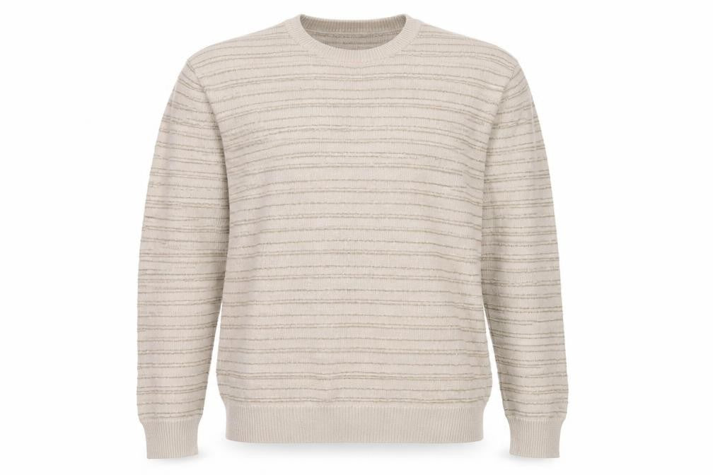 Marks & Spencer Men Beige L Striped Italian Yarn Cotton Pullover Jumper