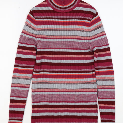 Damart Women Red Striped High Neck Wool Blend Knit Jumper UK 14