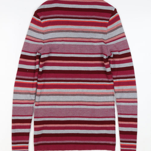 Damart Women Red Striped High Neck Wool Blend Knit Jumper UK 14