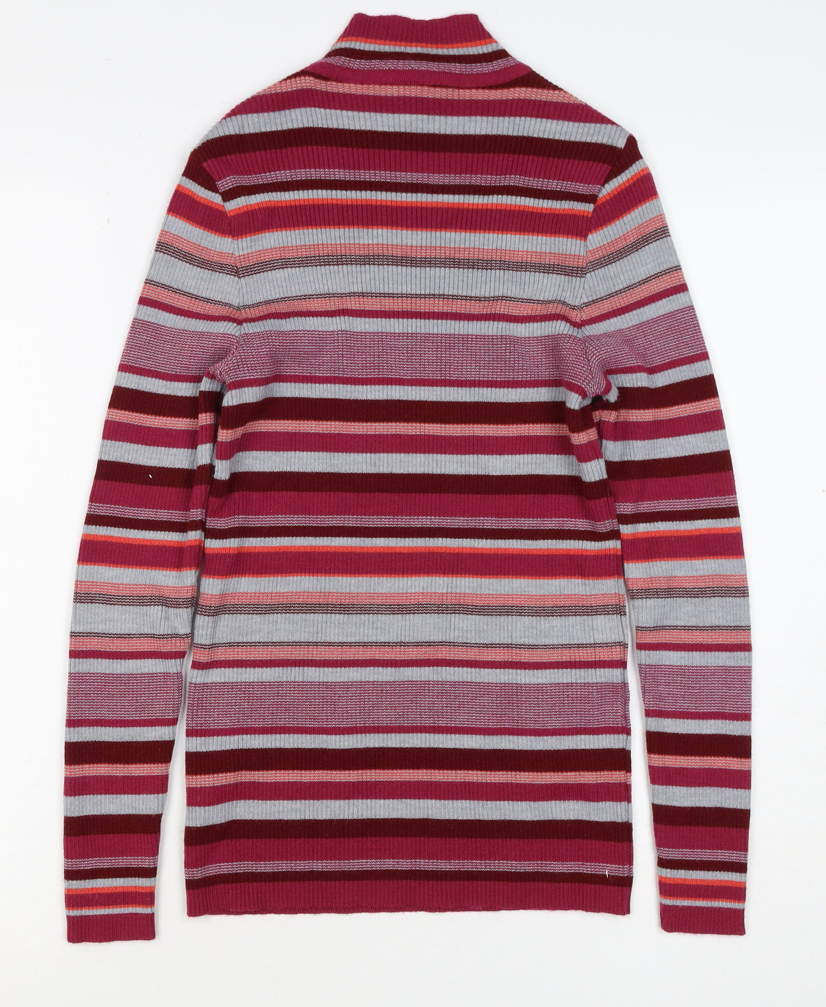 Damart Women Red Striped High Neck Wool Blend Knit Jumper UK 14