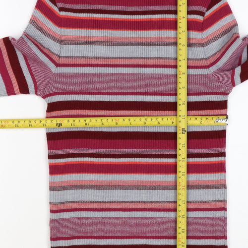 Damart Women Red Striped High Neck Wool Blend Knit Jumper UK 14