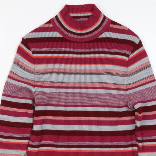 Damart Women Red Striped High Neck Wool Blend Knit Jumper UK 14