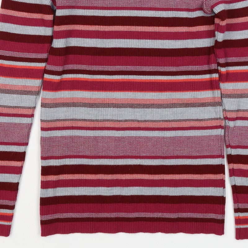 Damart Women Red Striped High Neck Wool Blend Knit Jumper UK 14