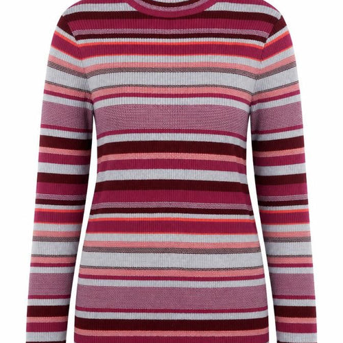 Damart Women Red Striped High Neck Wool Blend Knit Jumper UK 14