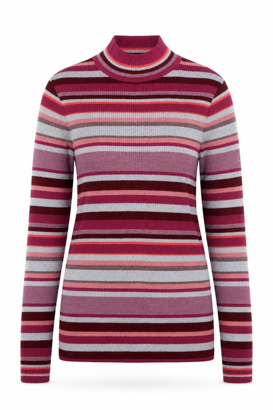 Damart Women Red Striped High Neck Wool Blend Knit Jumper UK 14