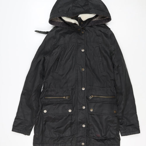 Fat Face Women’s Black UK 10 Hooded Parka Coat Sherpa Lined