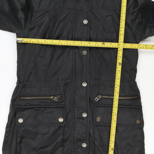 Fat Face Women’s Black UK 10 Hooded Parka Coat Sherpa Lined