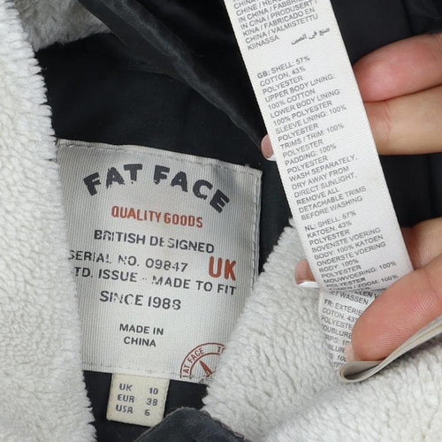 Fat Face Women’s Black UK 10 Hooded Parka Coat Sherpa Lined