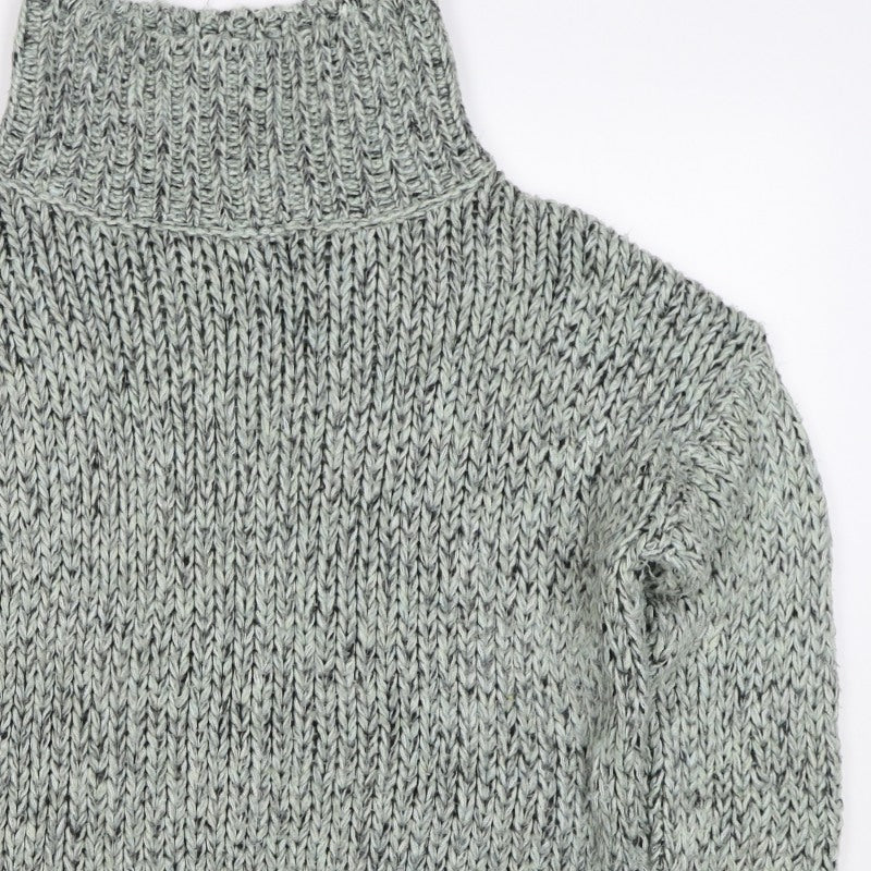 Topshop Women Grey M Chunky Knit Roll Neck Raglan Jumper
