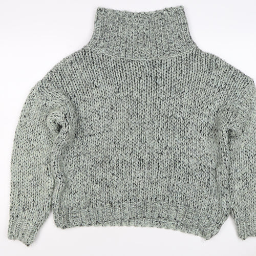 Topshop Women Grey M Chunky Knit Roll Neck Raglan Jumper