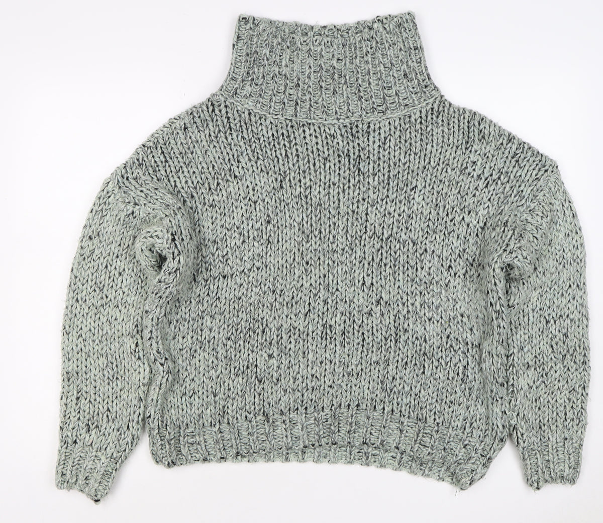 Topshop Women Grey M Chunky Knit Roll Neck Raglan Jumper