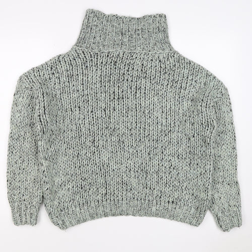 Topshop Women Grey M Chunky Knit Roll Neck Raglan Jumper