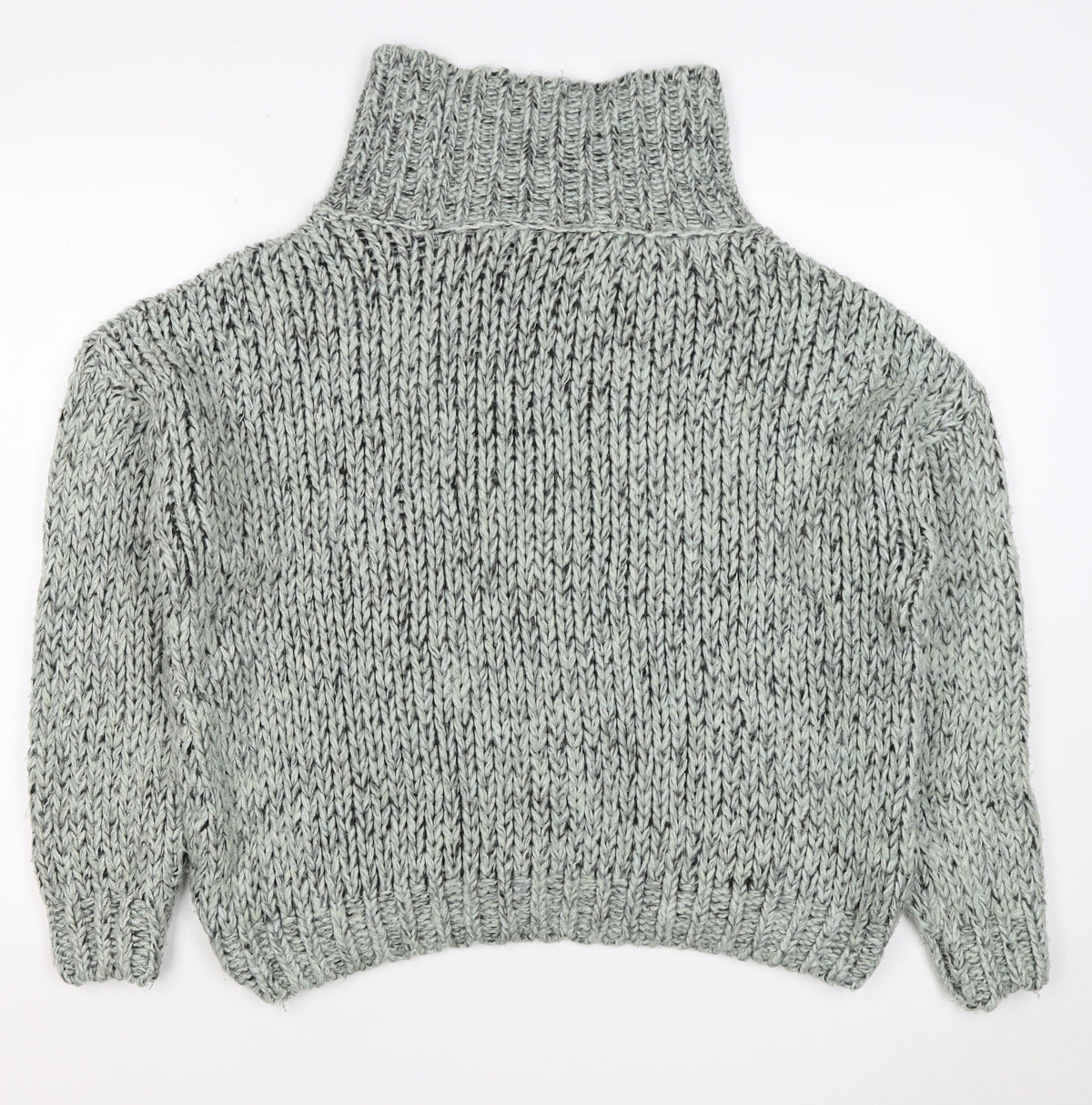 Topshop Women Grey M Chunky Knit Roll Neck Raglan Jumper