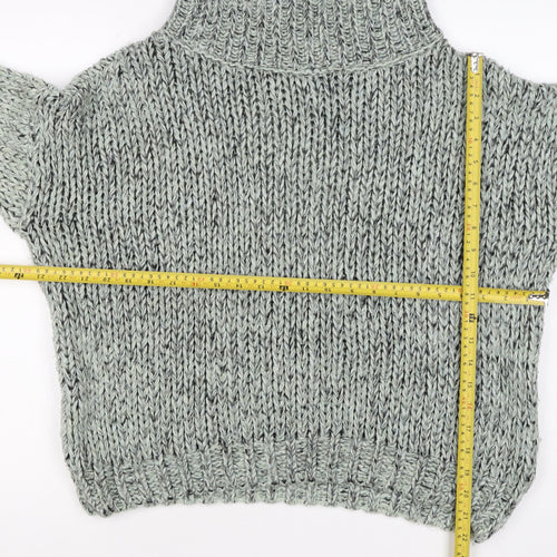 Topshop Women Grey M Chunky Knit Roll Neck Raglan Jumper
