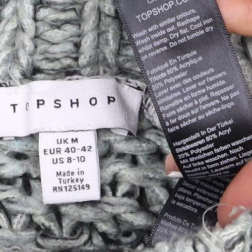 Topshop Women Grey M Chunky Knit Roll Neck Raglan Jumper
