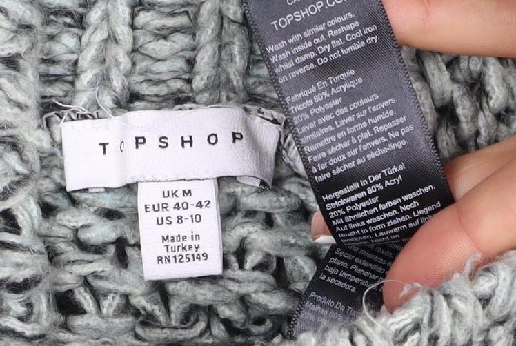 Topshop Women Grey M Chunky Knit Roll Neck Raglan Jumper
