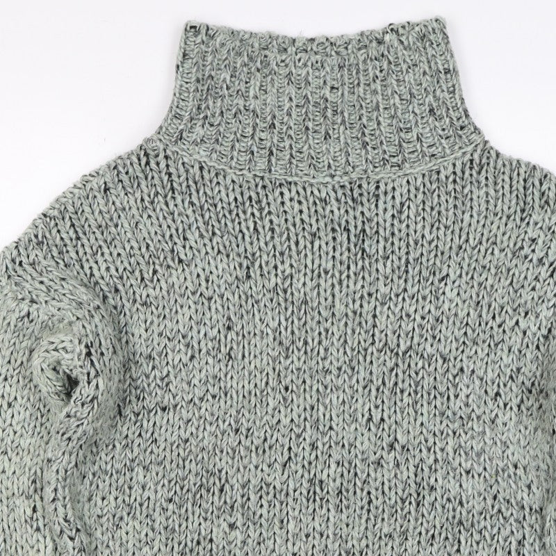 Topshop Women Grey M Chunky Knit Roll Neck Raglan Jumper