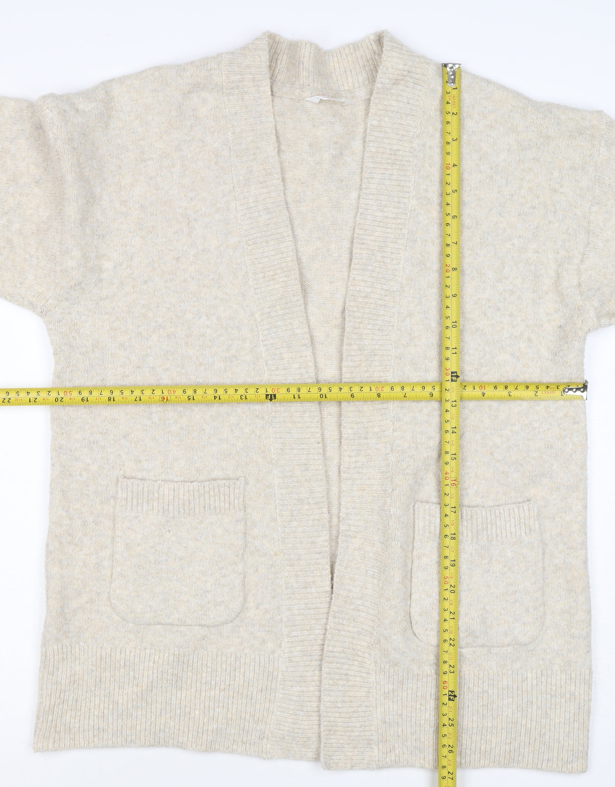 Anyday Women Beige XS Open Knit V-Neck Pocket Cardigan