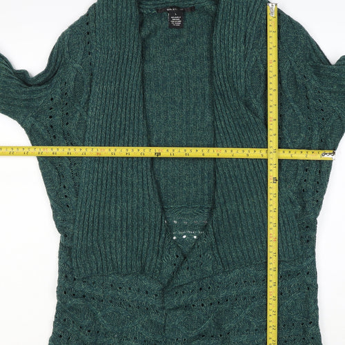 Southern Lady Women’s Green L Open Cable Knit Cardigan Long Sleeve