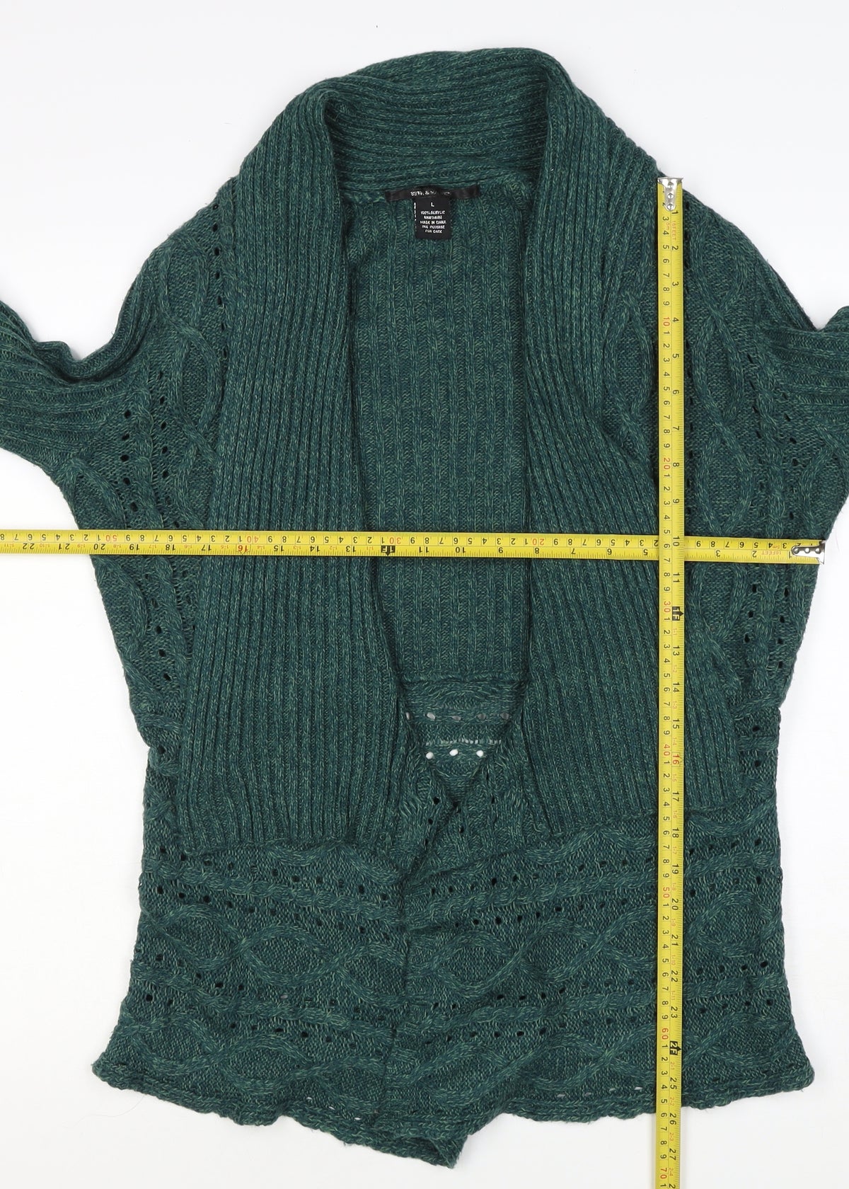 Southern Lady Women’s Green L Open Cable Knit Cardigan Long Sleeve
