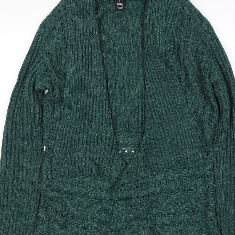 Southern Lady Women’s Green L Open Cable Knit Cardigan Long Sleeve