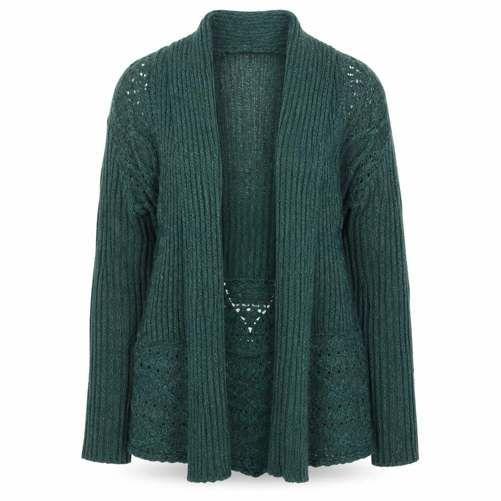 Southern Lady Women’s Green L Open Cable Knit Cardigan Long Sleeve