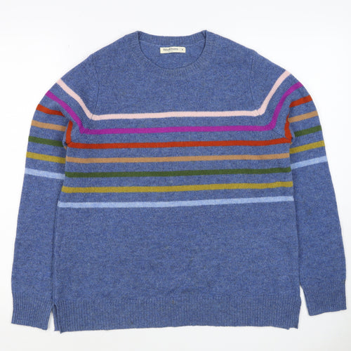 WoolOvers Women’s Blue S Lambswool Striped Crew Neck Pullover Jumper