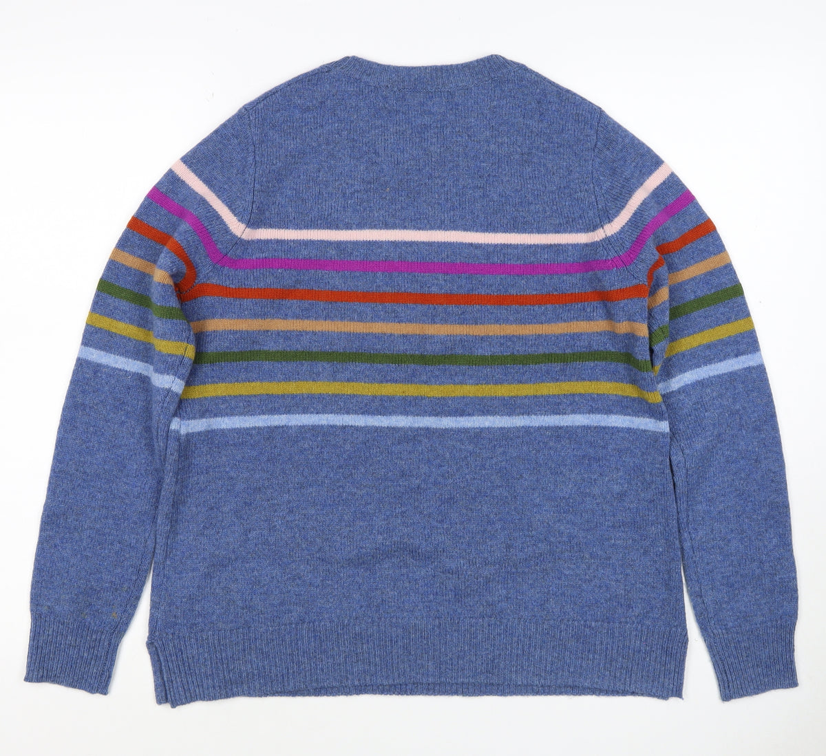 WoolOvers Women’s Blue S Lambswool Striped Crew Neck Pullover Jumper