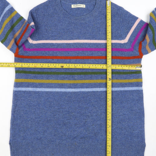 WoolOvers Women’s Blue S Lambswool Striped Crew Neck Pullover Jumper