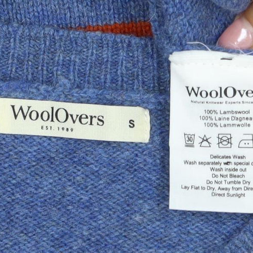 WoolOvers Women’s Blue S Lambswool Striped Crew Neck Pullover Jumper