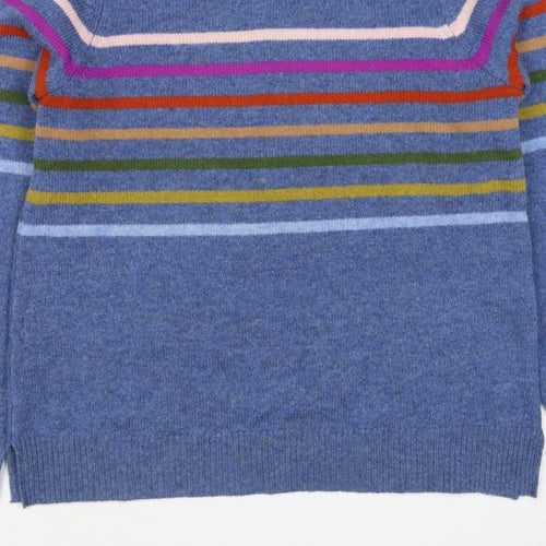 WoolOvers Women’s Blue S Lambswool Striped Crew Neck Pullover Jumper