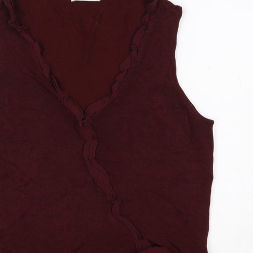 Planet Women Burgundy Size S Sleeveless V-Neck Ruffle Knit Top