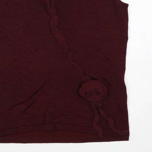 Planet Women Burgundy Size S Sleeveless V-Neck Ruffle Knit Top