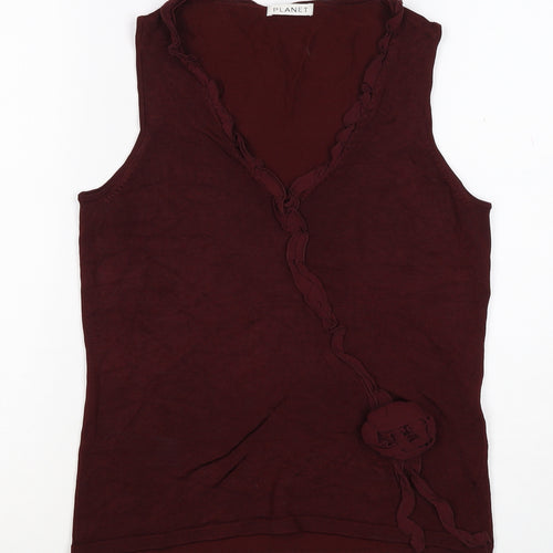 Planet Women Burgundy Size S Sleeveless V-Neck Ruffle Knit Top