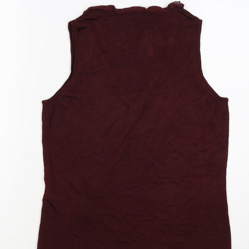 Planet Women Burgundy Size S Sleeveless V-Neck Ruffle Knit Top