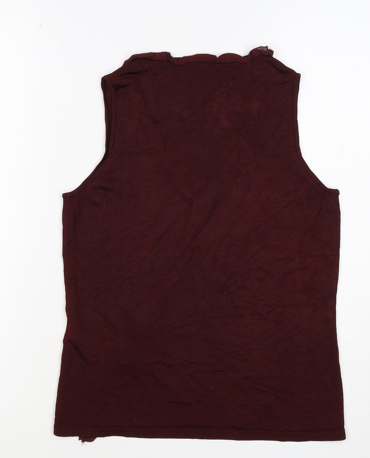 Planet Women Burgundy Size S Sleeveless V-Neck Ruffle Knit Top