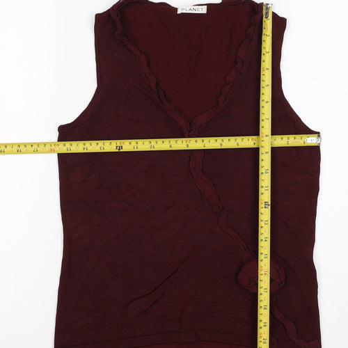 Planet Women Burgundy Size S Sleeveless V-Neck Ruffle Knit Top