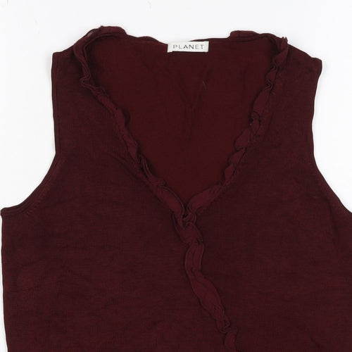 Planet Women Burgundy Size S Sleeveless V-Neck Ruffle Knit Top